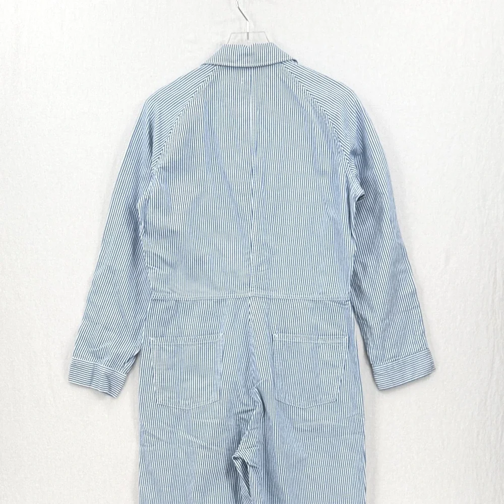 OUTERKNOWN Station Jumpsuit Women Small Blue Railroad Striped Utility Coveralls